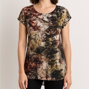 ASKARI Abstract Print High-Low Tunic Top | Mesh Back | Size S